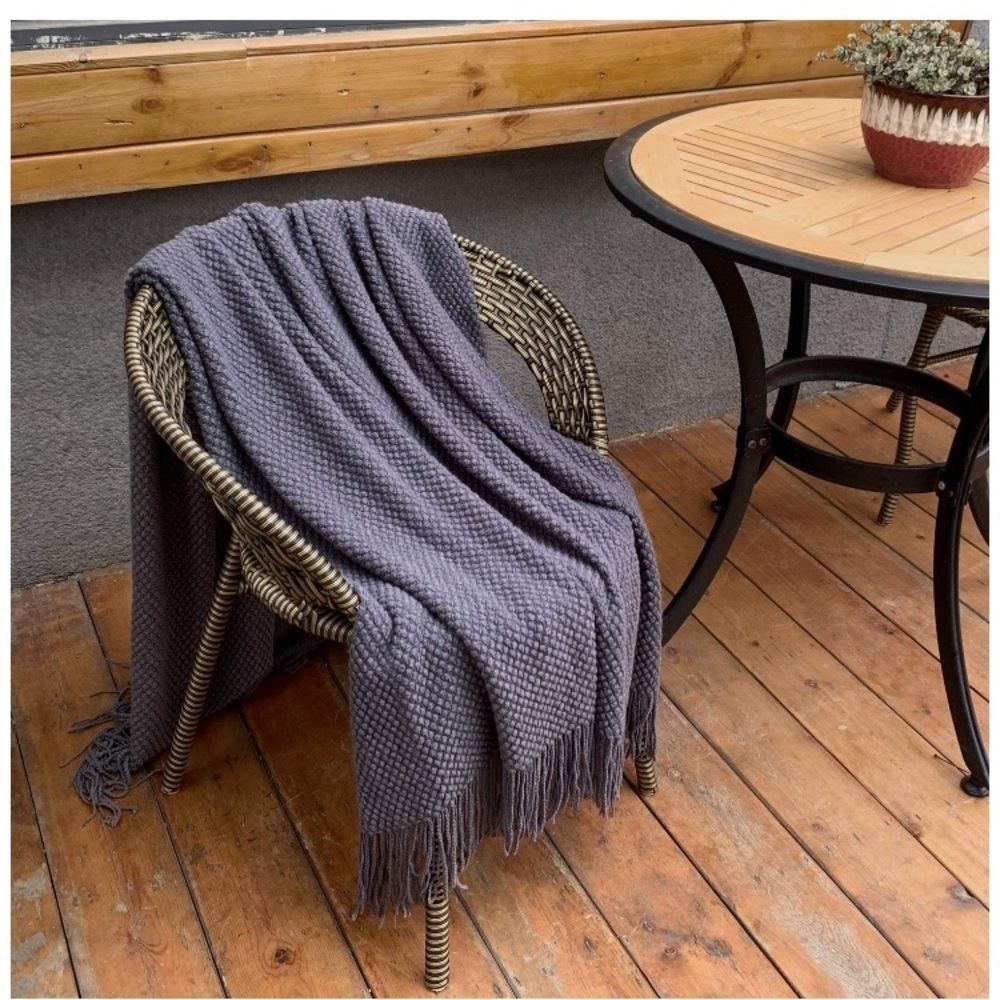 Grey Chic Minimalist Farmhouse Boho Throw Fringe Blanket for Patio/Living Room - Picture 4 of 16